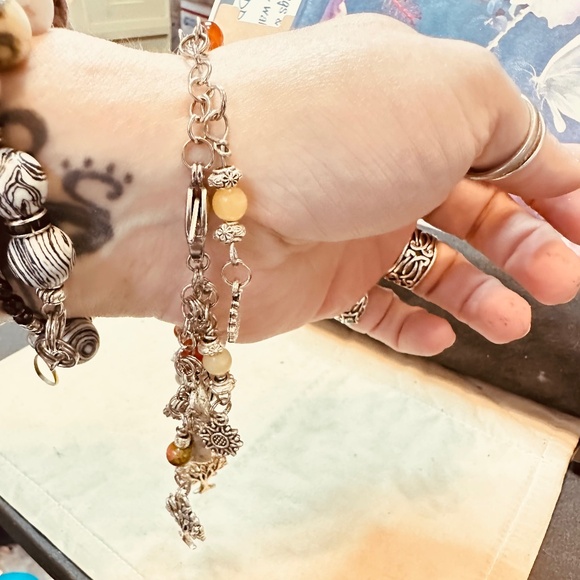 Stainless Steel Chain Bracelet Fall Charms & Crystal Beads Leaves Pumpkins Trees - Picture 14 of 15